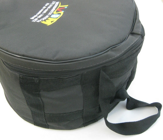 12" Repique drum bag handle. Black nylon bag with colorful IVSOM logo. 
