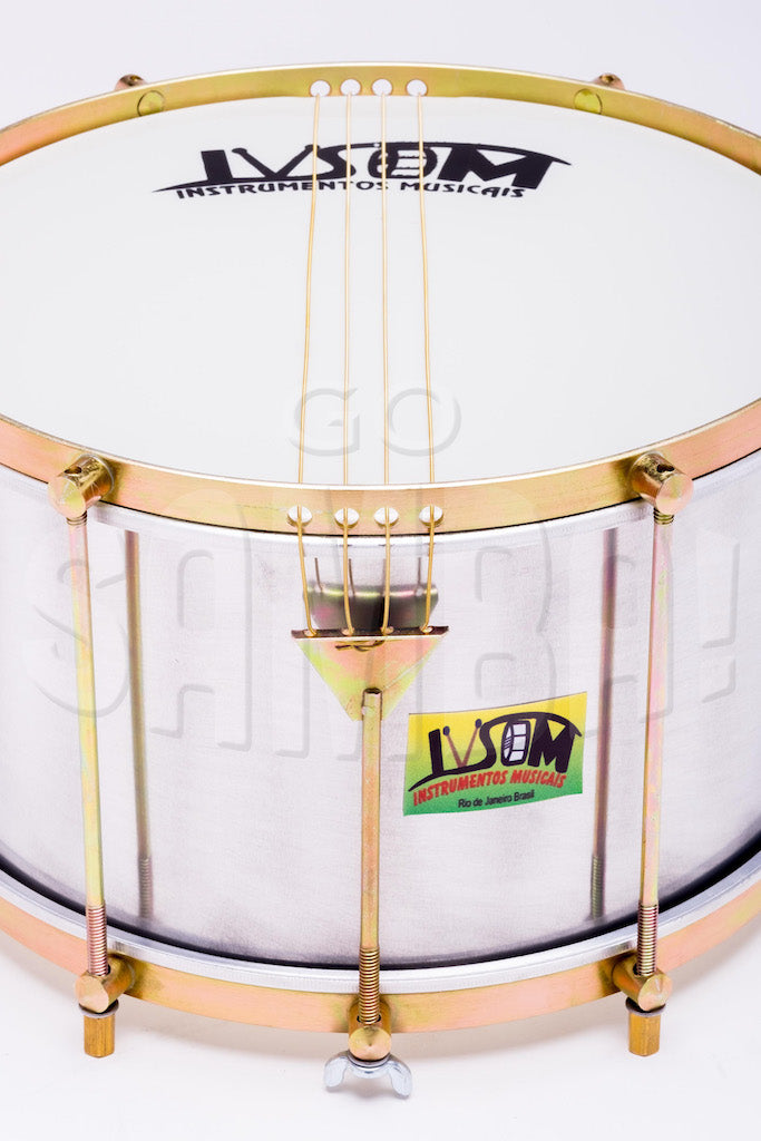 Close view of IVSOM drum. Four string caixa with aluminum shell.