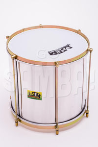 Repinique drum 12 inches. aluminum shell and brassy hardware. Plastic head with IVSOM logo.