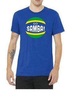 Go Samba T-shirt on model with tattoos with white background.