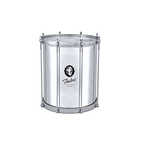 Timbra 8 lug repinique. aluminum shell and shiny hardware. Shiny drum on white background.